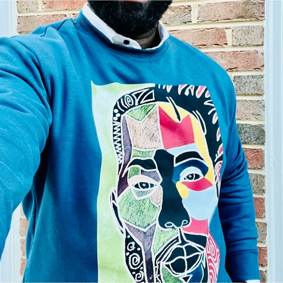 Abstract Face Sweatshirt HBCU Design Black African American Man NWT Kamahal - Picture 2 of 9